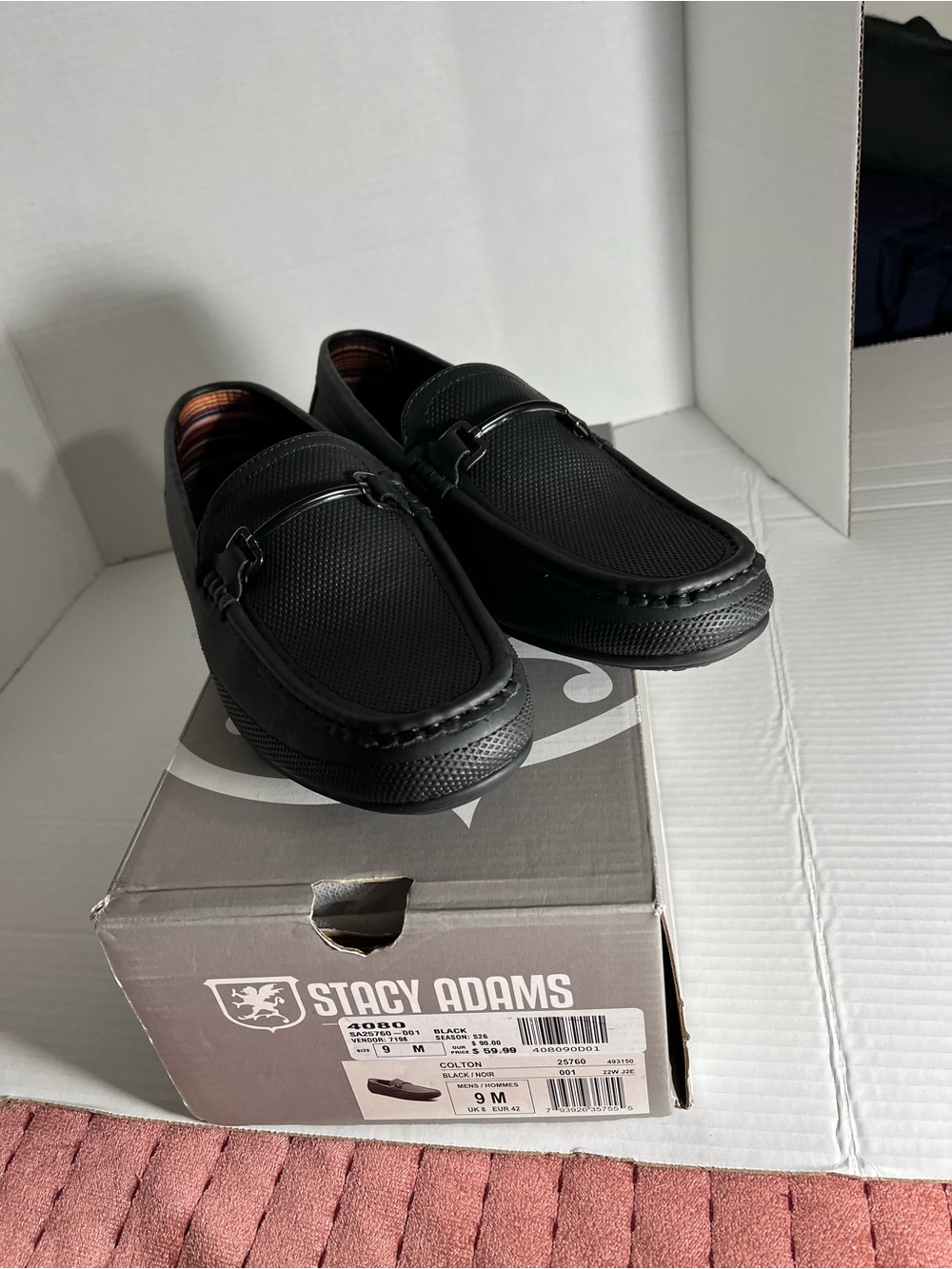 Stacy Adams Black Textured Slip-On Loafer with Bit Detail